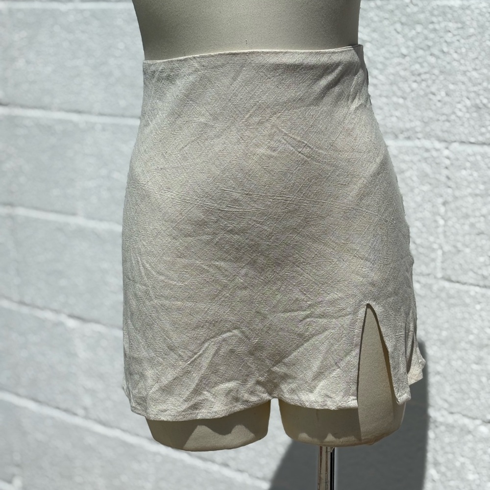 Cream Mini Skirt with Side Slit